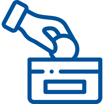 Icon of a hand inserting a coin into a donation box.