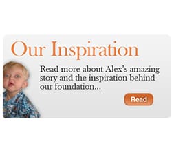 Banner showing a baby and text about Alex's inspirational story.