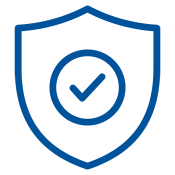 Blue shield icon with a checkmark symbolizing security and protection.