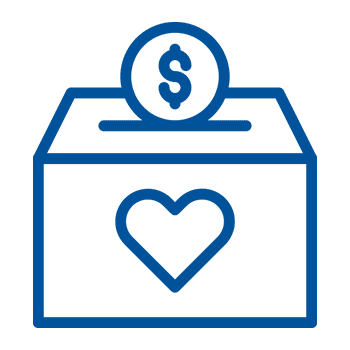 Donation box with a heart symbol and a coin.