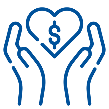Hands holding a heart with a dollar sign symbol.