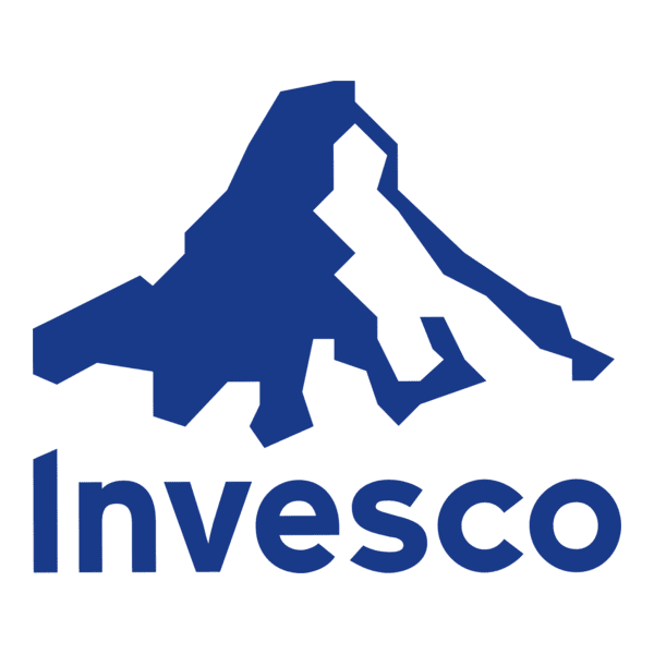 Invesco logo featuring a stylized mountain design in blue.