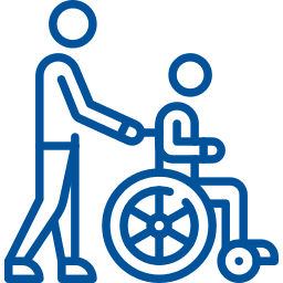 Icon of a person helping another person in a wheelchair.