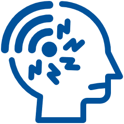 Blue icon representing a human head with a speech bubble.